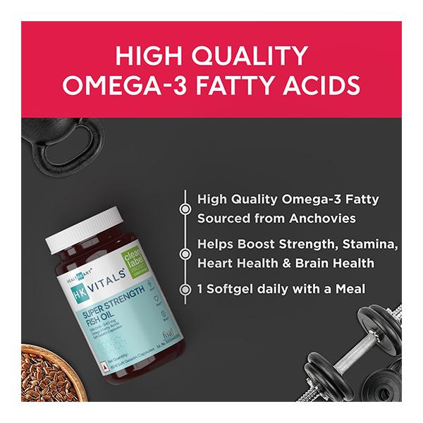 HealthKart HK Vitals Super Strength Fish Oil Soft Gelatin Capsule 60's - Omega Fish Oil Fatty Acids