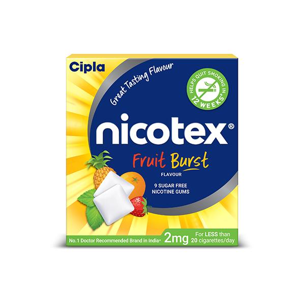 Netmeds | Nicotex 2 mg Sugar Free Nicotine Gums - Fruit Burst 9's