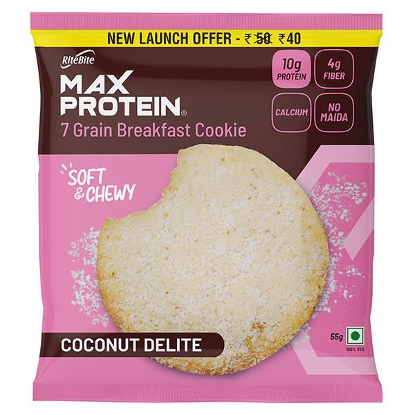 RiteBite Max Protein 7 Grain Breakfast Cookie - Coconut Delite (Pack of 6 x 55 gm) - Nutritional Bars