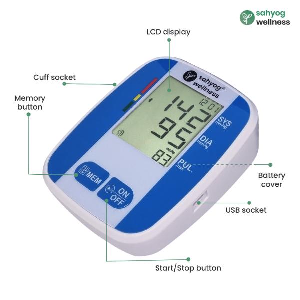 Sahyog Wellness Fully Automatic Upper Arm Digital Blood Pressure Monitor - Blue & Silver (Regular Cuff) (22 - 36 cm) - Blood Pressure Monitors