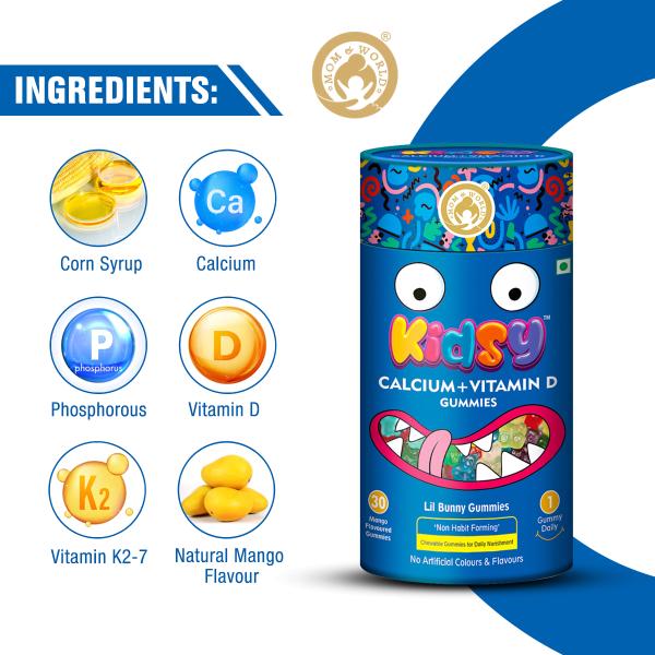 Mom & World Calcium + Vitamin D Lil Bunny Gummies - Mango 30's - Nutritional Bars