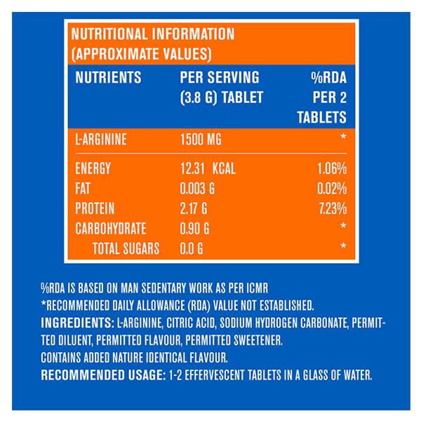Fast&Up L-Arginine 1500 mg Effervescent Tablet - Tangy Orange Flavour 20's - Amino Acids
