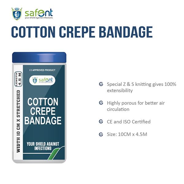Safent Cotton Crepe Bandage (10 cm X 4.5 m) - Bandages