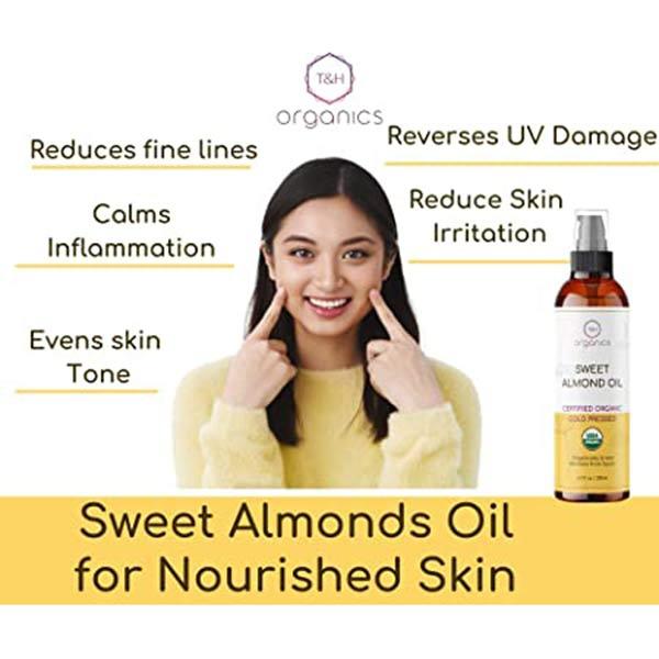 T&H Organics Sweet Almond Oil Cold Pressed Oil 200 ml - Creams, Lotions & Oils