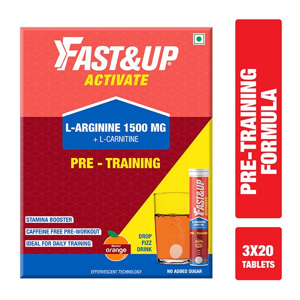 Fast&Up Activate Pre-Training Drink L-Arginine L-Carnitine 1500 mg Effervescent Tablet - Orange Flavour (Pack of 3 x 20) 1's - Workout Essentials