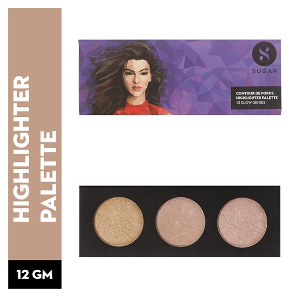 SUGAR Cosmetics Contour De Force Highlighter Palette - 01 Glow Genius 12 gm - Highlighters & Illuminators