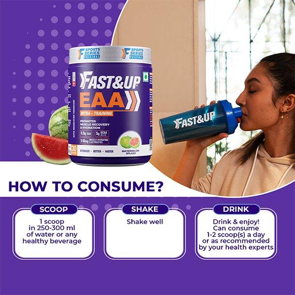 Fast&Up EAA Intra Training Supplement (30 Servings) - Watermelon Splash Flavour 390 gm - Workout Essentials