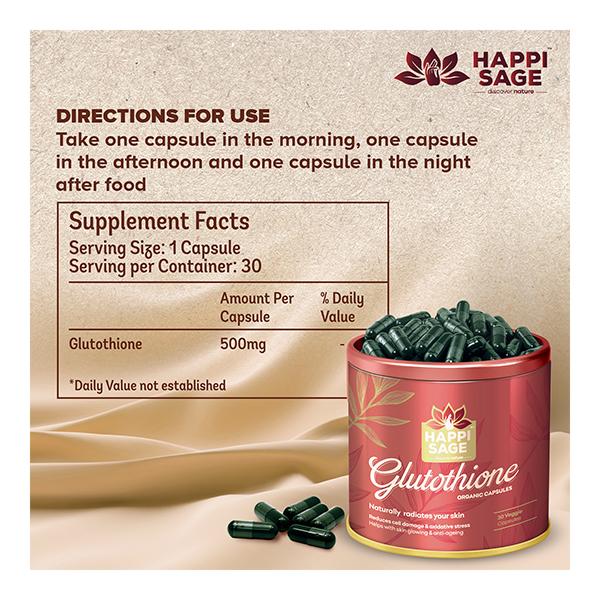 Happi Sage Glutathione Organic Veg Capsule 30's - Herbal Dietary Supplement