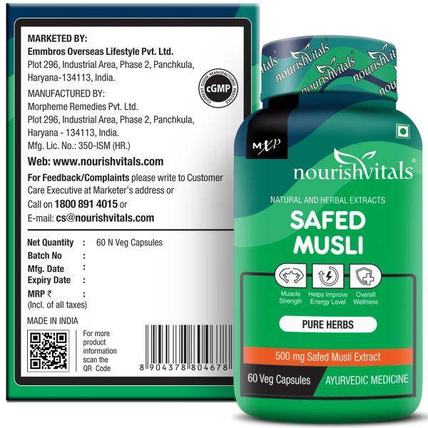 NourishVitals Safed Musli 500 mg Veg Capsule 60's - Herbal Dietary Supplement