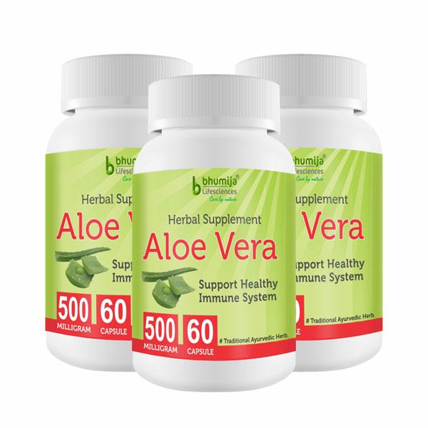 Bhumija Lifesciences Aloe Vera 500 mg Capsule (Pack of 3 x 60's) - Herbal Dietary Supplement