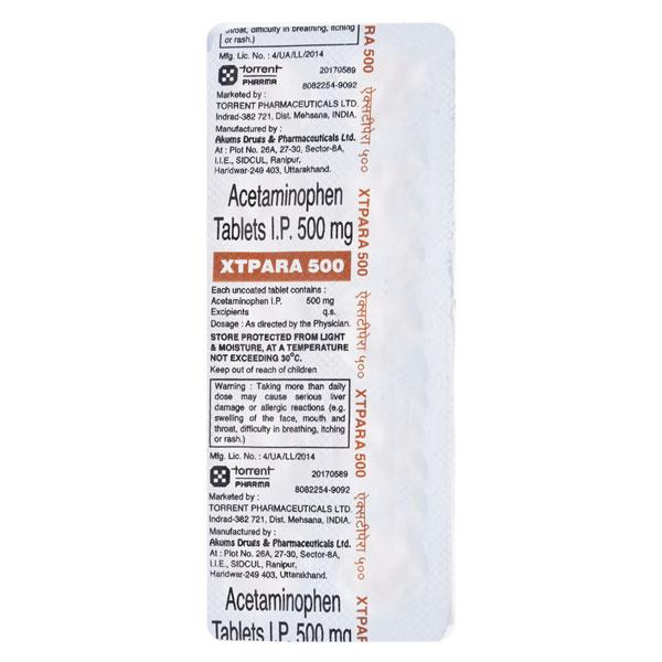 XT PARA 500 Tablet 10's - Pain relief-Ano