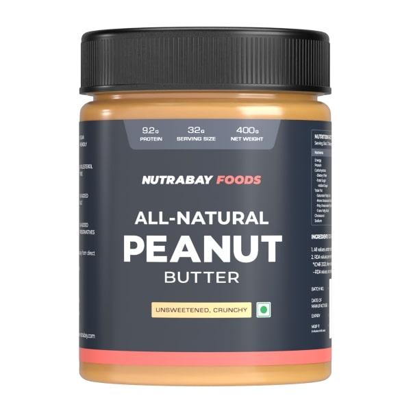 Netmeds | Nutrabay Foods All Natural Peanut Butter - Unsweetened, Crunchy 400 gm