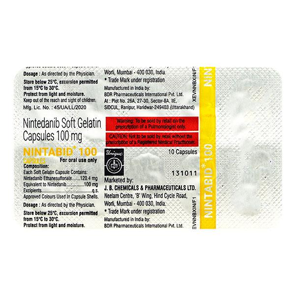 NINTABID 100mg Soft Gelatin Capsule 10's - Idiopathic Pulmonary Fibrosis