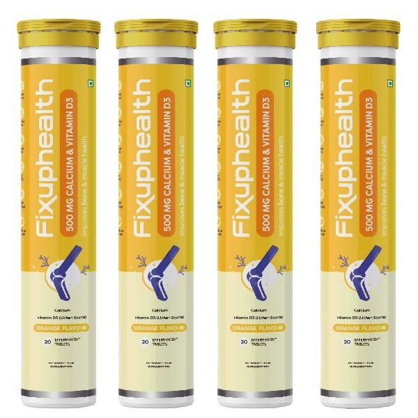FixUpHealth Calcium and Vitamin D3 Effervescent Tablet - Orange Flavour (Pack of 4 x 20s) 1's - Calcium And Minerals