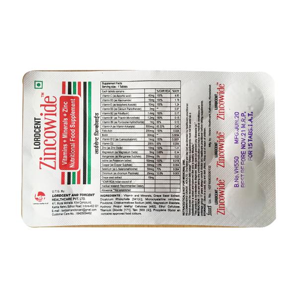 LORDCENT ZINCOWIDE Tablet 15's - Supplements-Vam