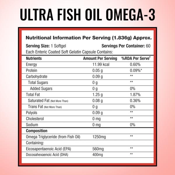 MuscleXP Ultra Fish Oil Triple Strength Omega 3 Capsule 60's - Omega Fish Oil Fatty Acids