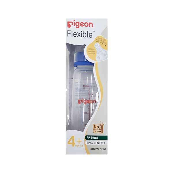 Netmeds | Pigeon Flexible PP Feeding Bottle with Round Base Nipple (M) - Blue 200 ml