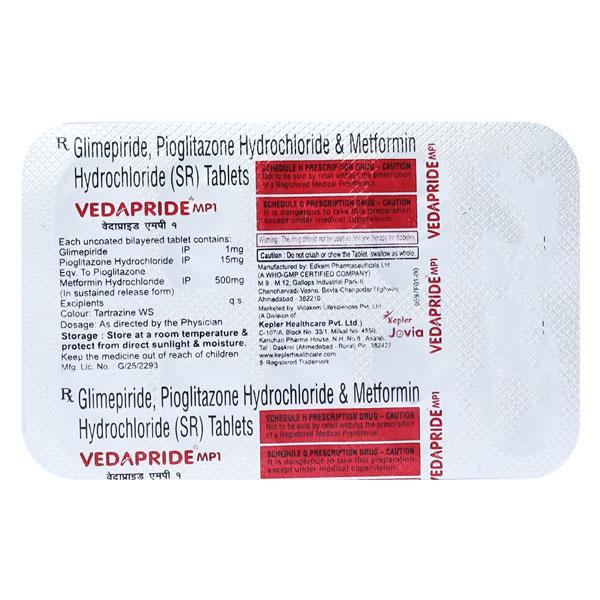 VEDAPRIDE MP 1mg Tablet 10's - Diabetes-Ant