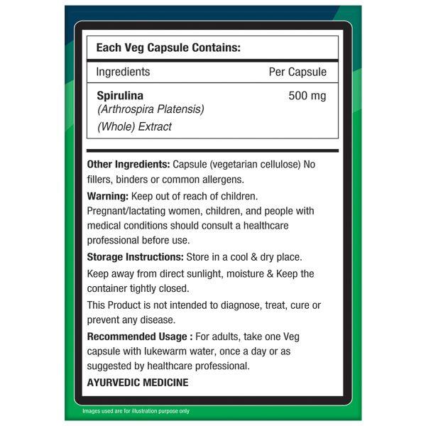 NourishVitals Spirulina 500 mg Veg Capsule 60's - Herbal Dietary Supplement