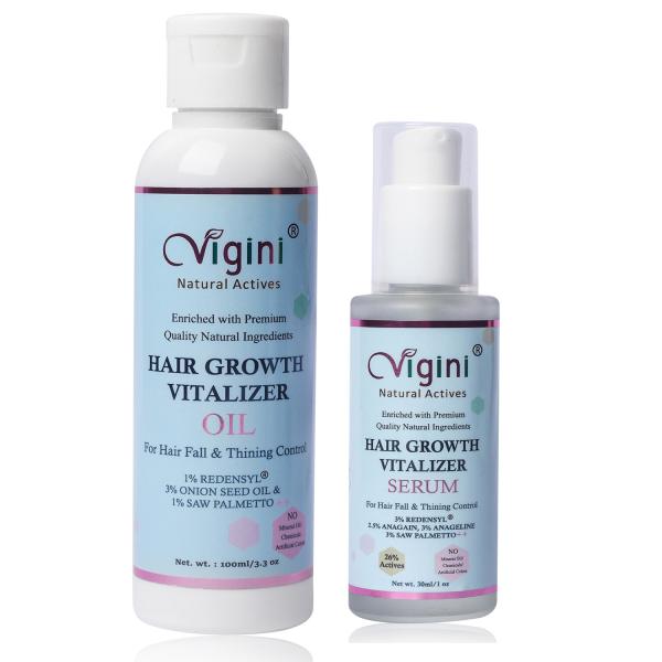 Vigini Natural Actives Hair Growth Vitalizer Serum 30 ml + Hair Growth Vitalizer Oil 100 ml - Hair Serums