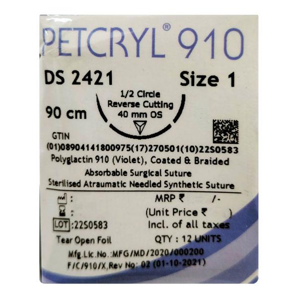 Dolphin Petcryl Polyglactin 910 Coated & Braided Suture (DS 2421) (90 cm) - Violet 1's - Sutures
