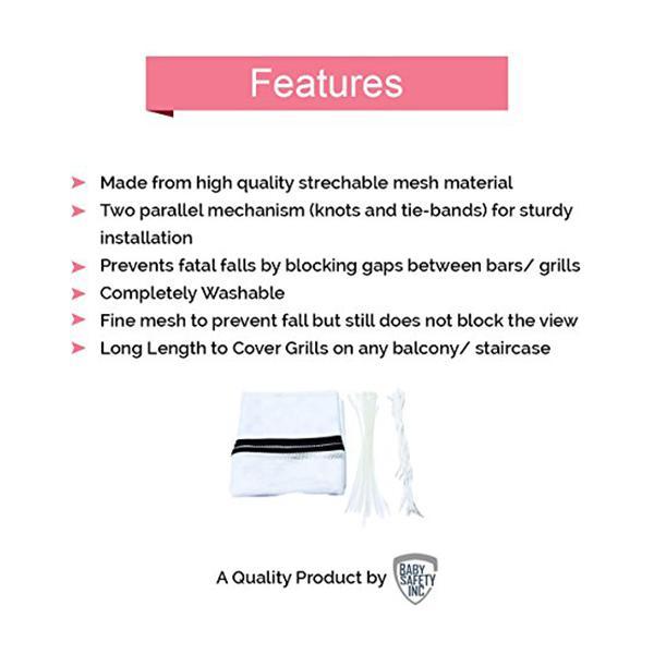 Baby Safety Inc Strong Fine Mesh Fall Prevention Safety Net (Pack of 1) - Baby Safety