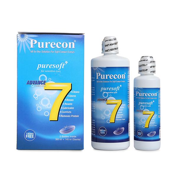 Netmeds | Purecon Puresoft Soft Contact Lens Solution for Sensitive Eyes (360 ml + 140 ml)