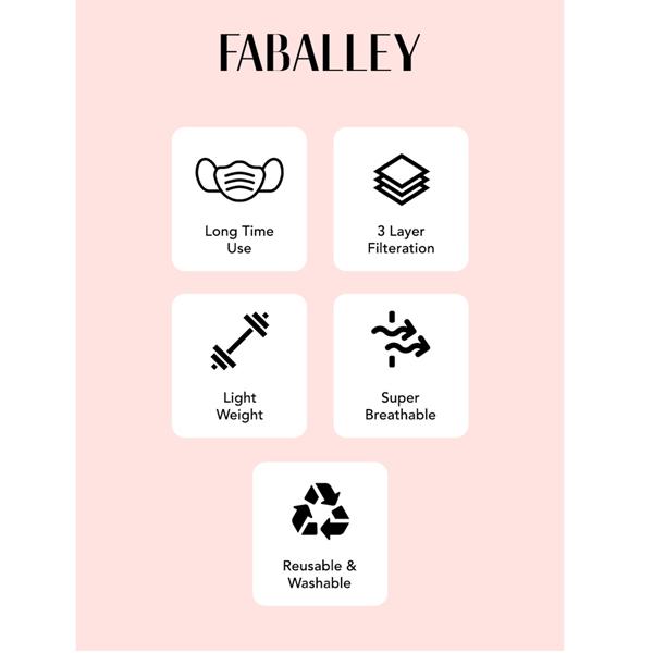 Faballey Monochrome 3 Ply Balloon Reusable Mask Set (2 Pcs) - Face Mask