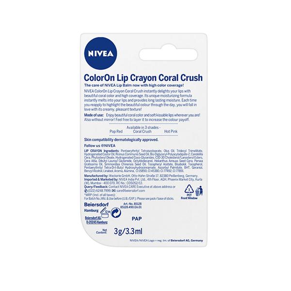 Nivea Coloron Lip Crayon - Coral Crush 3 gm - Lip Balms