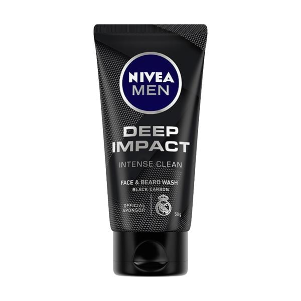 Netmeds | Nivea Men Deep Impact Face & Beard Wash - Black Carbon 50 gm
