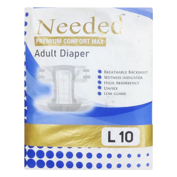 Needed Premium Comfort Max Adult Diaper (L) 10's - Adult Diapers & Pads