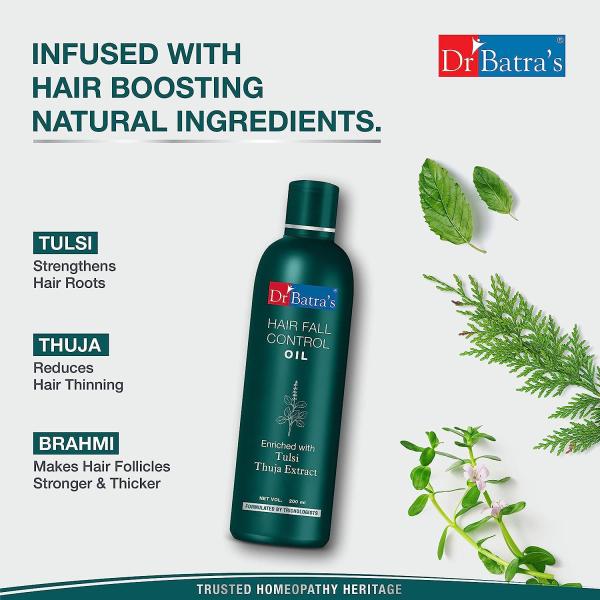 Dr Batra's Hair Fall Control Oil - Tulsi Extract, Brahmi Oil & Thuja (Pack of 2 x 200 ml) - Hair Oils