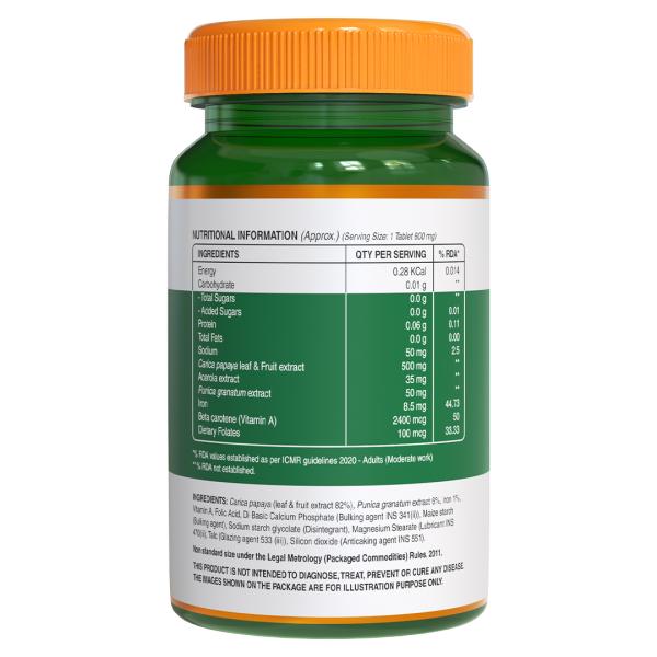 Pure Nutrition Papaya Fruit & Leaf Extract with Vitamin & Iron 600 mg Veg Tablet 60's - Calcium And Minerals