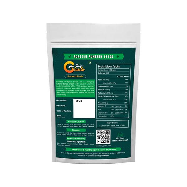 Tasty Giants Roasted Pumpkin Seeds 250 gm - Nutritional Bars