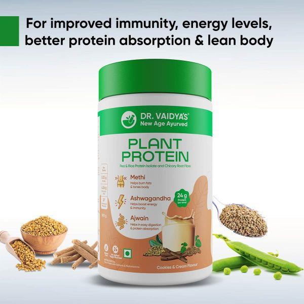 Dr. Vaidya's Plant Protein Powder - Cookies and Cream 500 gm - Protein Drink