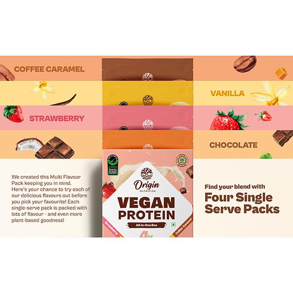 Origin Nutrition Vegan Protein Powder - Multi Flavour (Pack of 4 x 180 gm) - Protein Drink