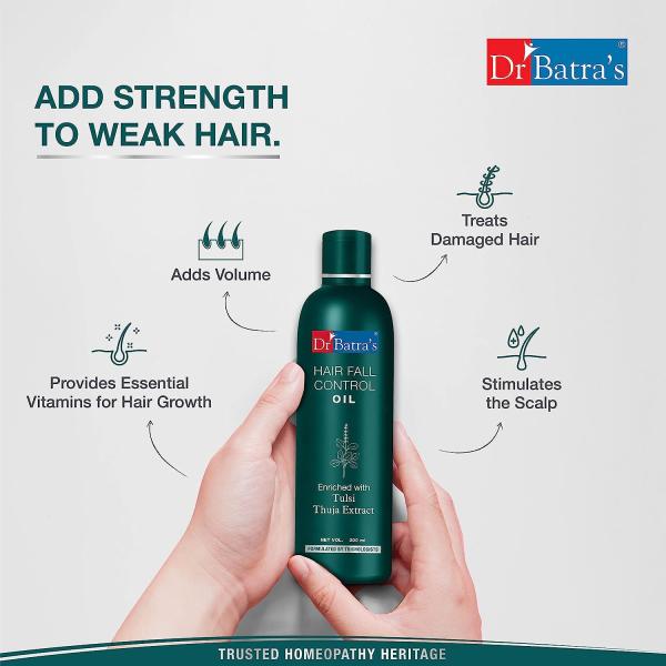 Dr Batra's Hair Fall Control Oil - Tulsi Extract, Brahmi Oil & Thuja (Pack of 2 x 200 ml) - Hair Oils