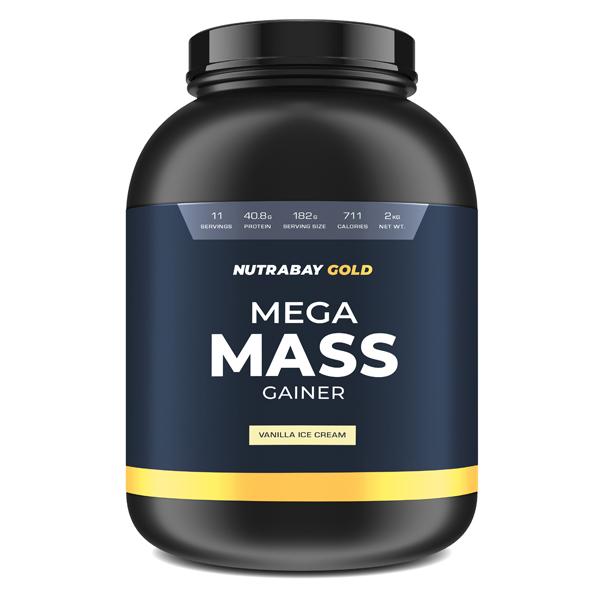 Netmeds | Nutrabay Gold Mega Mass Gainer Powder - Vanilla Ice Cream Flavour 2 kg