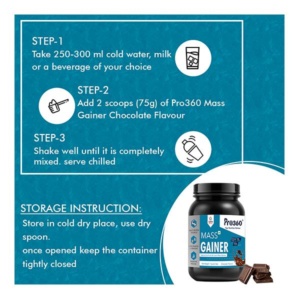 Pro360 Mass Gainer Protein Powder - Chocolate Flavour 1 kg - Weight Gain