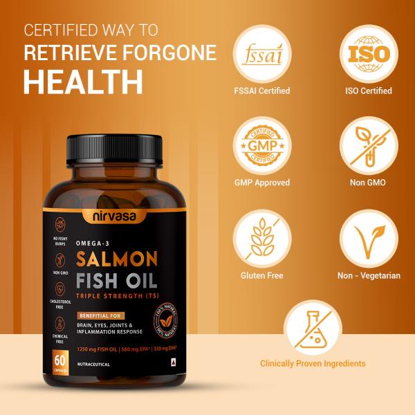 Nirvasa Omega 3 Salmon Fish Oil (Triple Strength) Capsule (Pack of 2 x 60's) 1's - Omega Fish Oil Fatty Acids