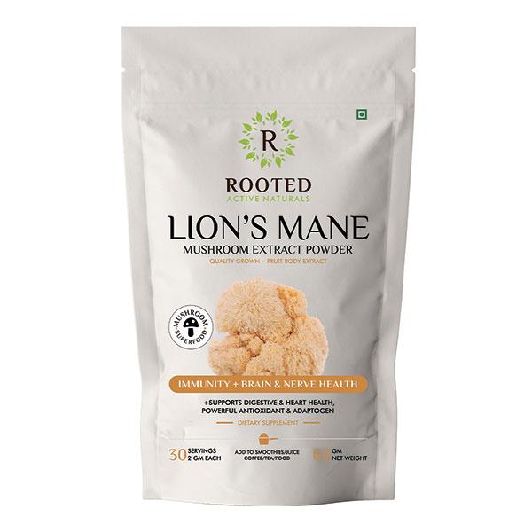 Rooted Active Naturals Lion's Mane Mushroom Extract Powder 60 gm - Pure Herbs