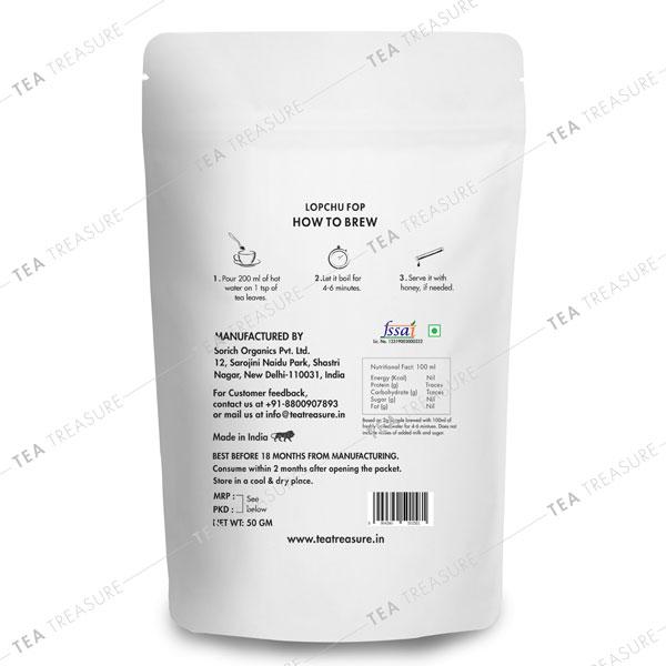 Tea Treasure Black Tea Leaves - Lopchu Flowery Orange Pekoe 50 gm (Pouch) - Teas