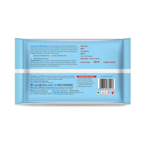 Niine Cottony Soft Baby Wipes (Pack of 3 x 20's) - Diapers & Wipes