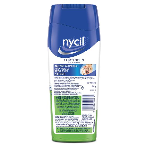 Nycil Germ Expert Prickly Heat Powder - Cool Herbal 150 gm - Talcum Powders