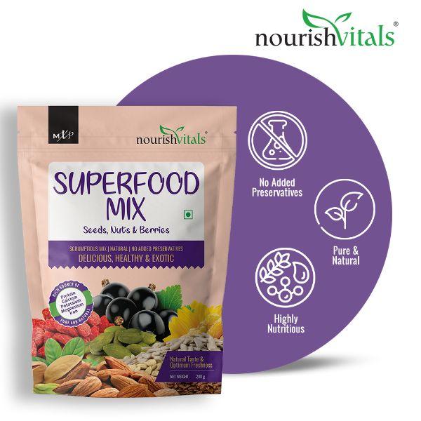 NourishVitals Superfood Seeds Nuts & Berries Mix 200 gm - Nutritional Bars