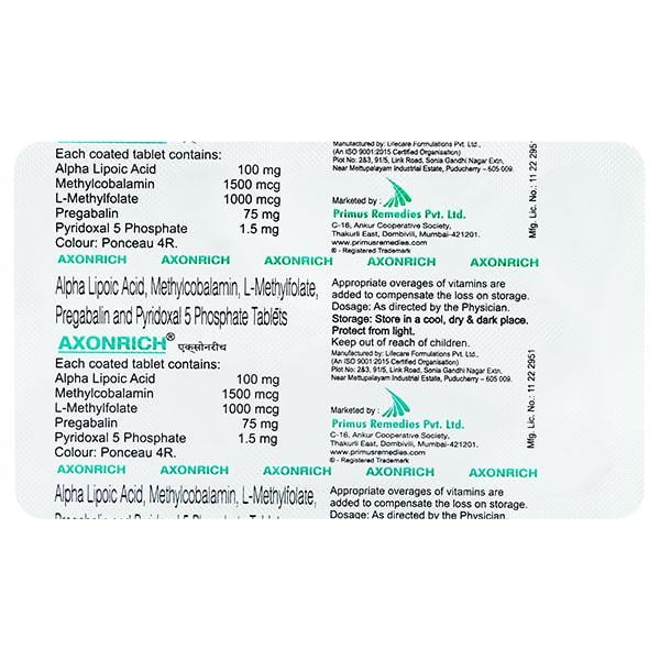AXONRICH Tablet 10's - Neuropathic Pain-Dru