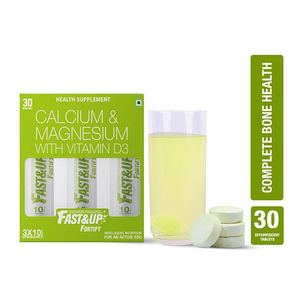 Netmeds | Fast&Up Fortify Calcium & Magnesium with Vitamin D3 Effervescent Tablet - Lime & Lemon Flavour (Pack of 3 x 10's)