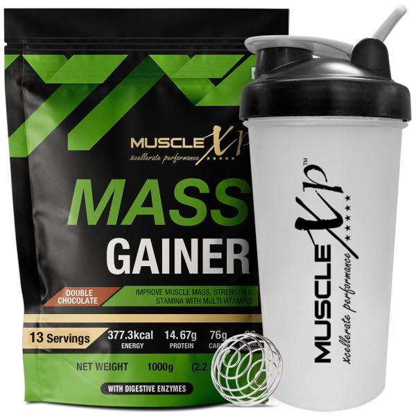 Netmeds | MuscleXP Mass Gainer - Double Chocolate 1 kg + Shaker 1's