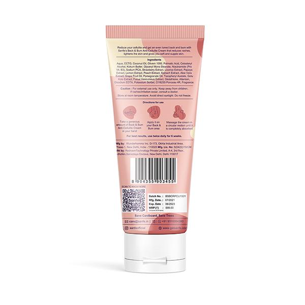 Sanfe Back & Bum Anti-Cellulite Cream - Coconut & Peach Extracts 100 gm - Lotions & Creams