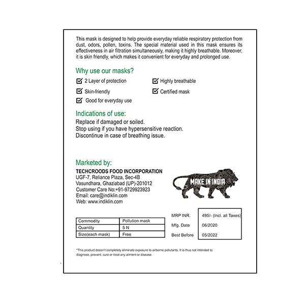 Indiklin Reusable Cloth Mask (Pack of 5) - Face Mask